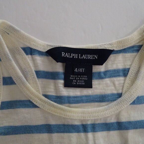 Ralph Lauren Striped Tank Top Girls Size 4 4T Blue Cream Cotton Nautical Summer - Picture 4 of 7